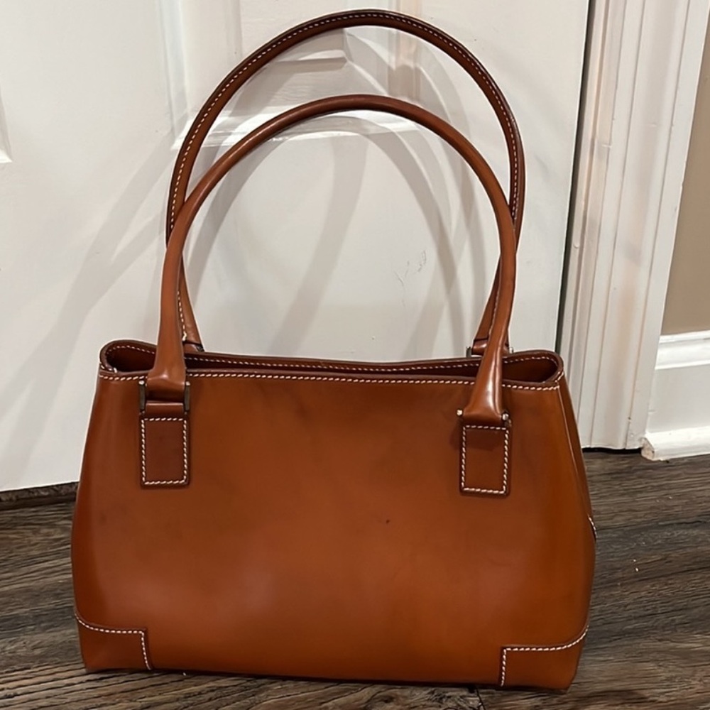 Lamberston Truex Cognac Leather Handbag, Vintage - Picture 2 of 15